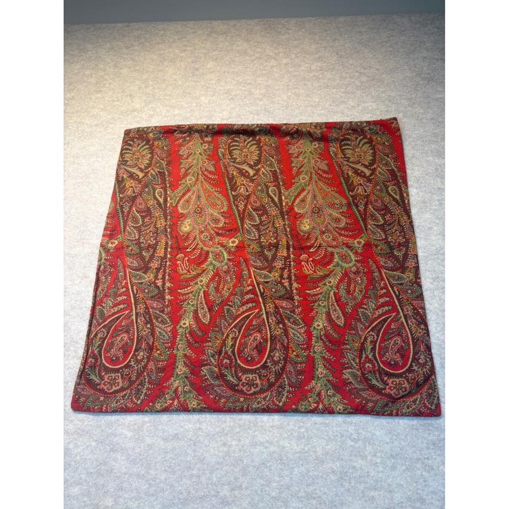 Pottery Barn Caroline Red Paisley Cotton Linen 24x24 Pillow Cover Square
